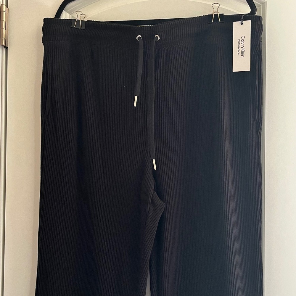 Calvin Klein Performance Womens Black Ribbed Wide Leg Drawstring Lounge Pant NWT